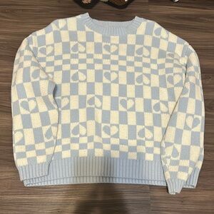 Light blue and white heart sweater